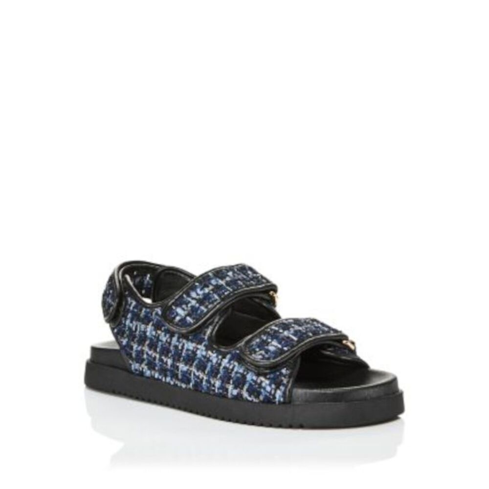 AQUA Womens Navy Plaid Padded Margo Round Toe Platform Slingback Sandal 6 M